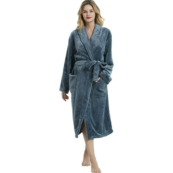 HEARTNICE Womens Fleece Robes, Plush Long Bathrobe Soft Warm Robes,(Dark Gray,L-XL)