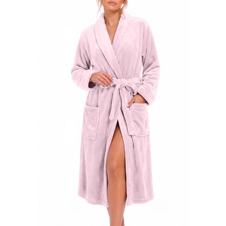 HEARTNICE Womens Fleece Robes, Plush Long Bathrobe Soft Warm Robes,(Dusty Pink,2XL-3XL)