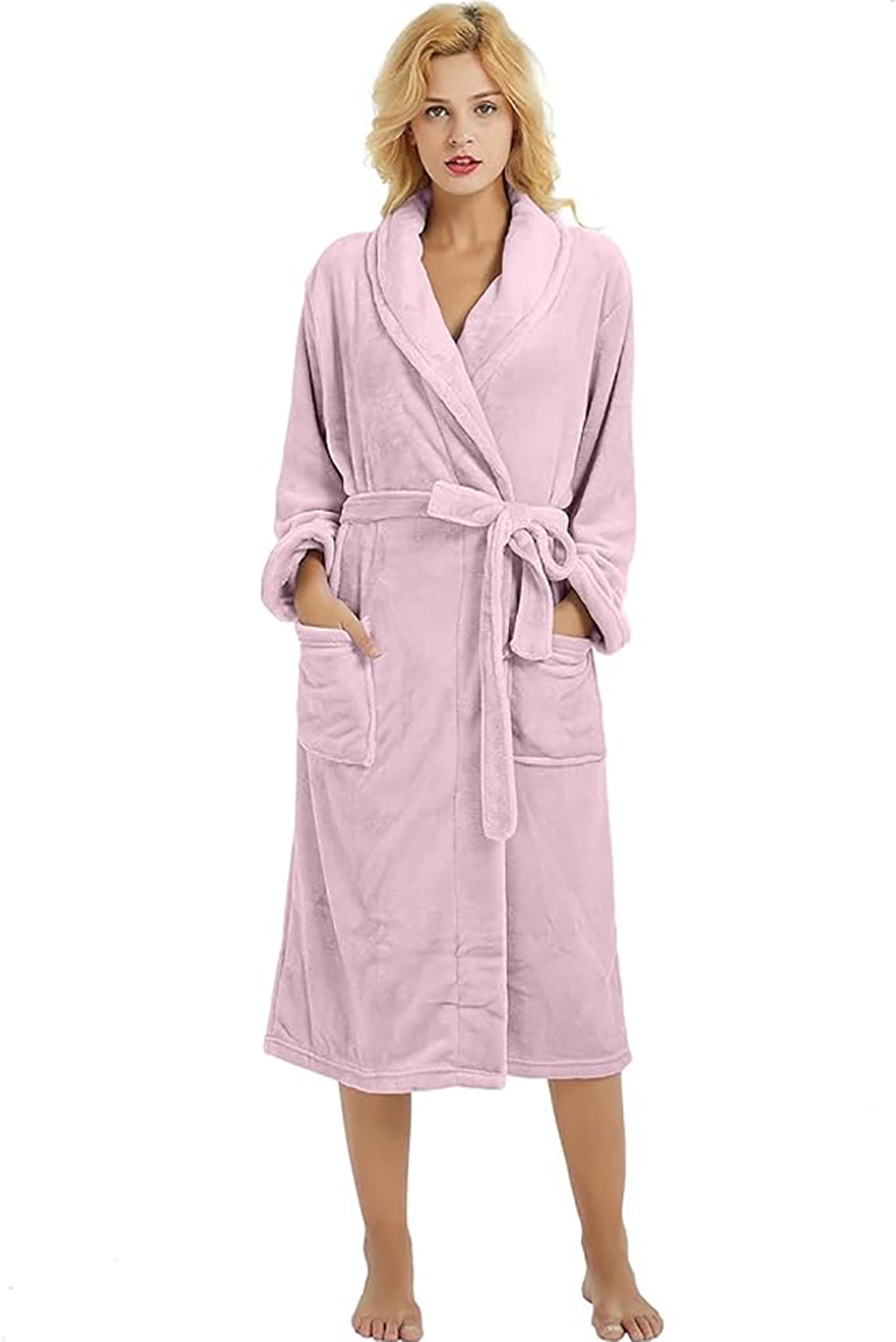 HEARTNICE Womens Fleece Robes, Plush Long Bathrobe Soft Warm Robes,(Light  Grey,L-XL) 