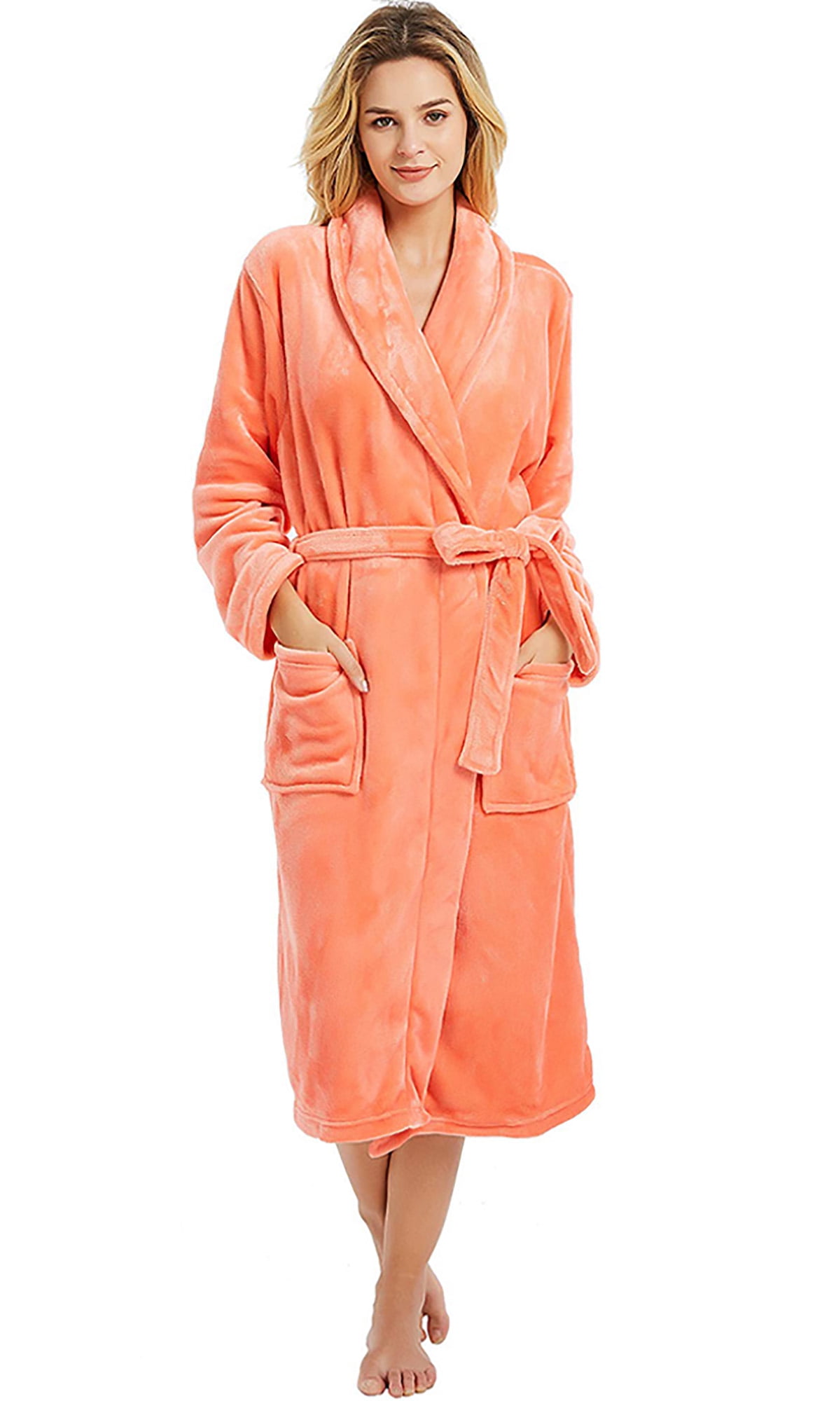 HEARTNICE Womens Fleece Robes, Plush Long Bathrobe Soft Warm Robes,(Living Coral,SM)