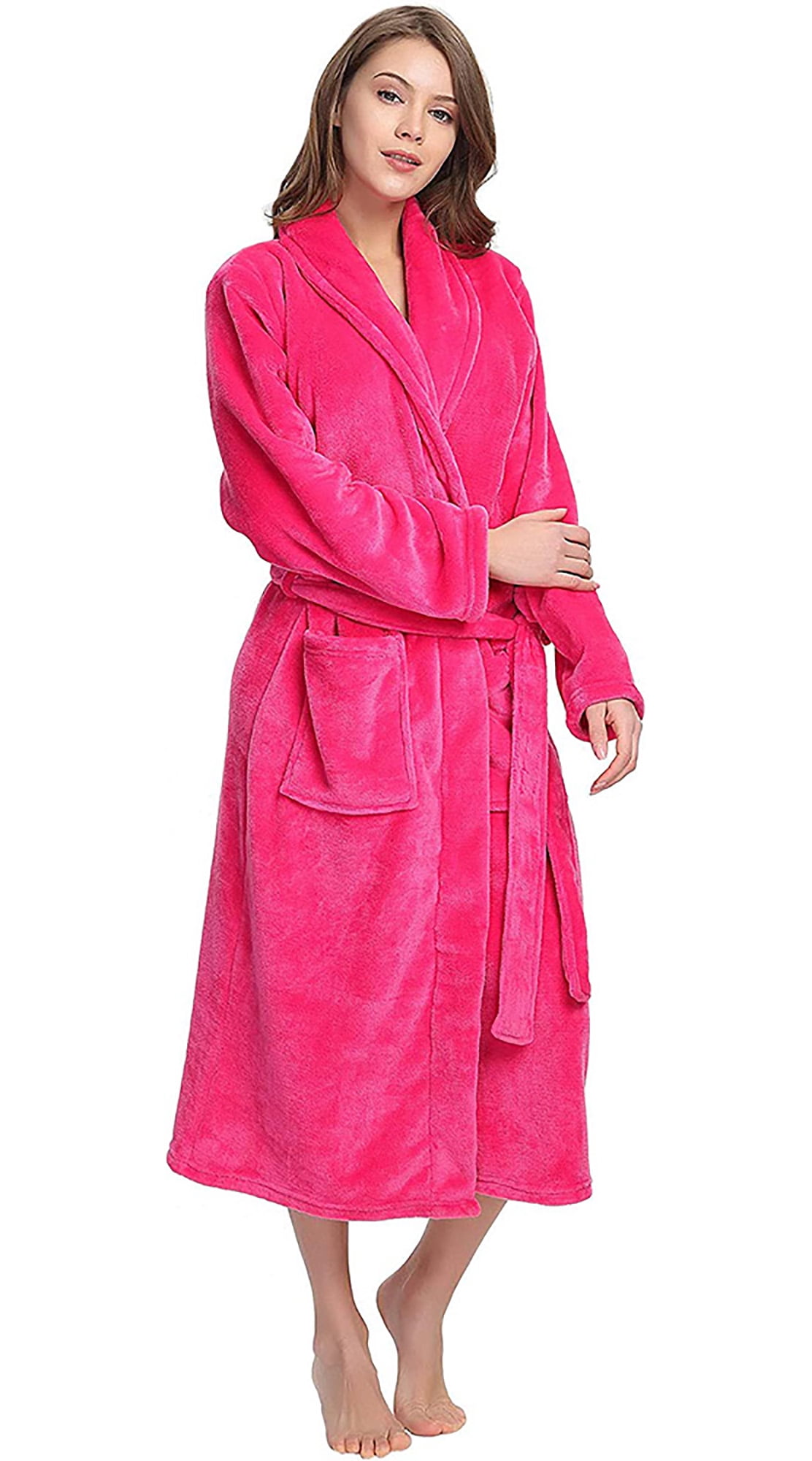Burgundy Plush Polyester Lounge Robe with Pockets S/M