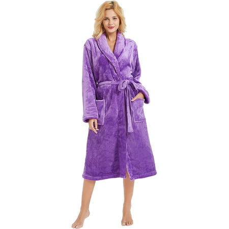 HEARTNICE Womens Fleece Robes, Plush Long Bathrobe Soft Warm Robes,(Violet,2XL-3XL)