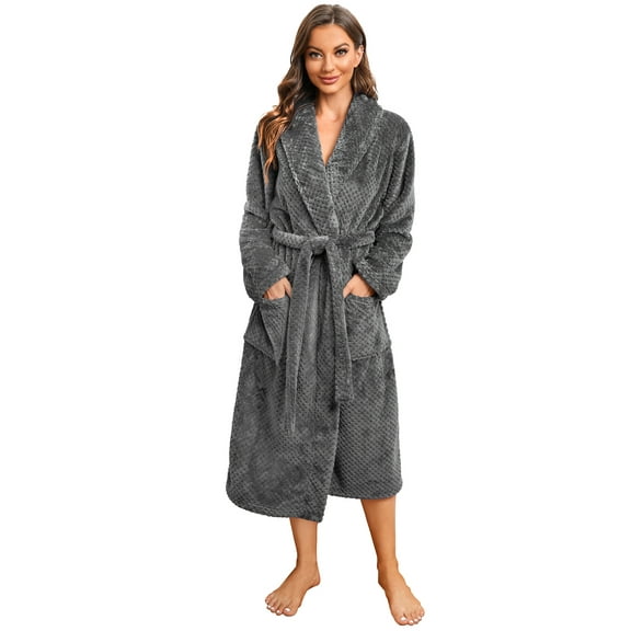 HEARTNICE Womens Fleece Robes, Soft Warm Pineapple Fleece Plush Long Bathrobe,(Dark Grey,L-XL)