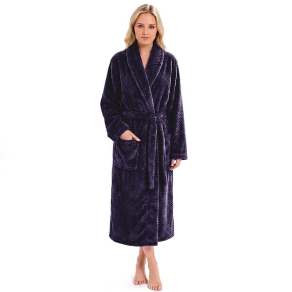 HEARTNICE Womens Fleece Robes, Soft Warm Pineapple Fleece Plush Long Bathrobe,(Dark Purple,L-XL)