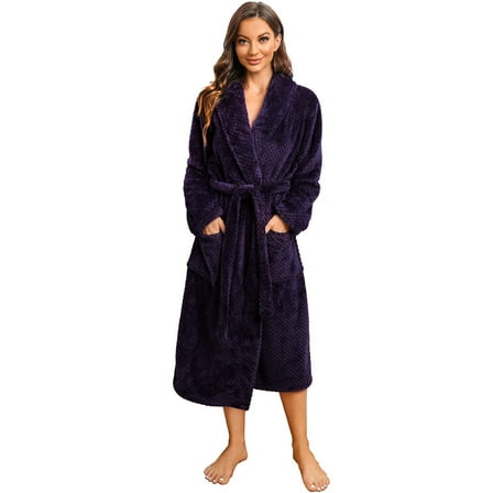 HEARTNICE Womens Fleece Robes, Soft Warm Pineapple Fleece Plush Long Bathrobe,(Dark Purple,S-M)