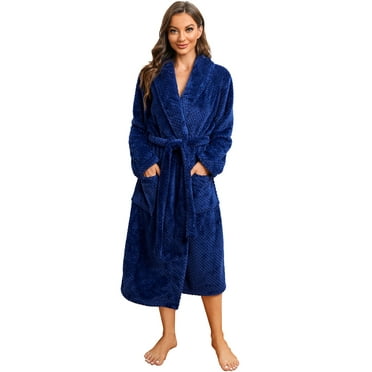 HEARTNICE Womens Fleece Robes, Soft Warm Pineapple Fleece Plush Long Bathrobe,(Navy,L-XL)