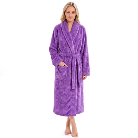 HEARTNICE Womens Fleece Robes, Soft Warm Pineapple Fleece Plush Long Bathrobe,(Violet,L-XL)