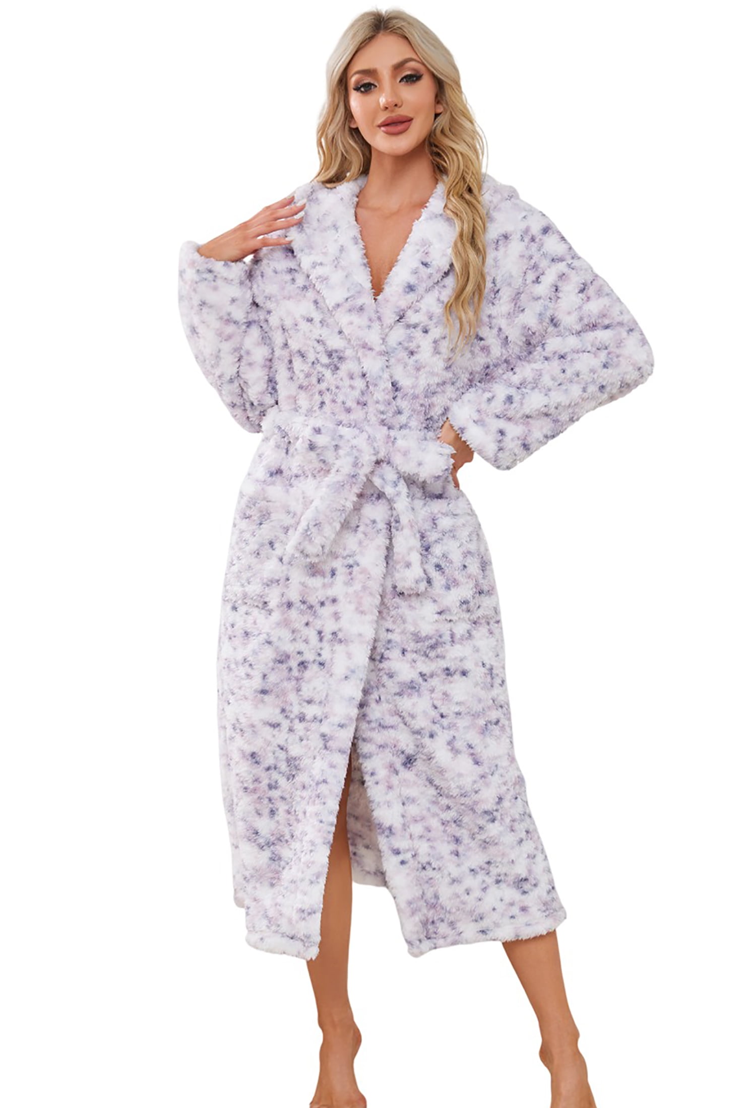 HEARTNICE Womens Hooded Fleece Robe, Fluffy Warm Plush Bathrobe Soft ...
