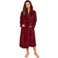 thumbnail image 1 of HEARTNICE Womens Hooded Fleece Robe, Long Fluffy Thick Warm Plush Bathrobe,(Burgundy,L-XL), 1 of 5