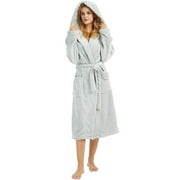 HEARTNICE Womens Hooded Fleece Robe, Plush Bathrobe Soft Warm Long Robes,(Light Grey,2XL-3XL)