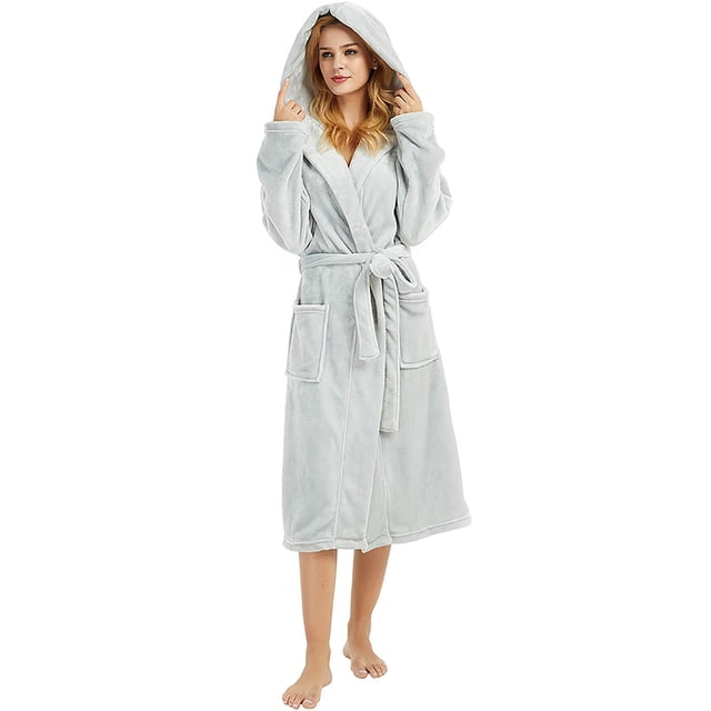 Light Color Robe HEARTNICE Womens Hooded Fleece Robe, Plush Bathrobe Soft Warm Long ...