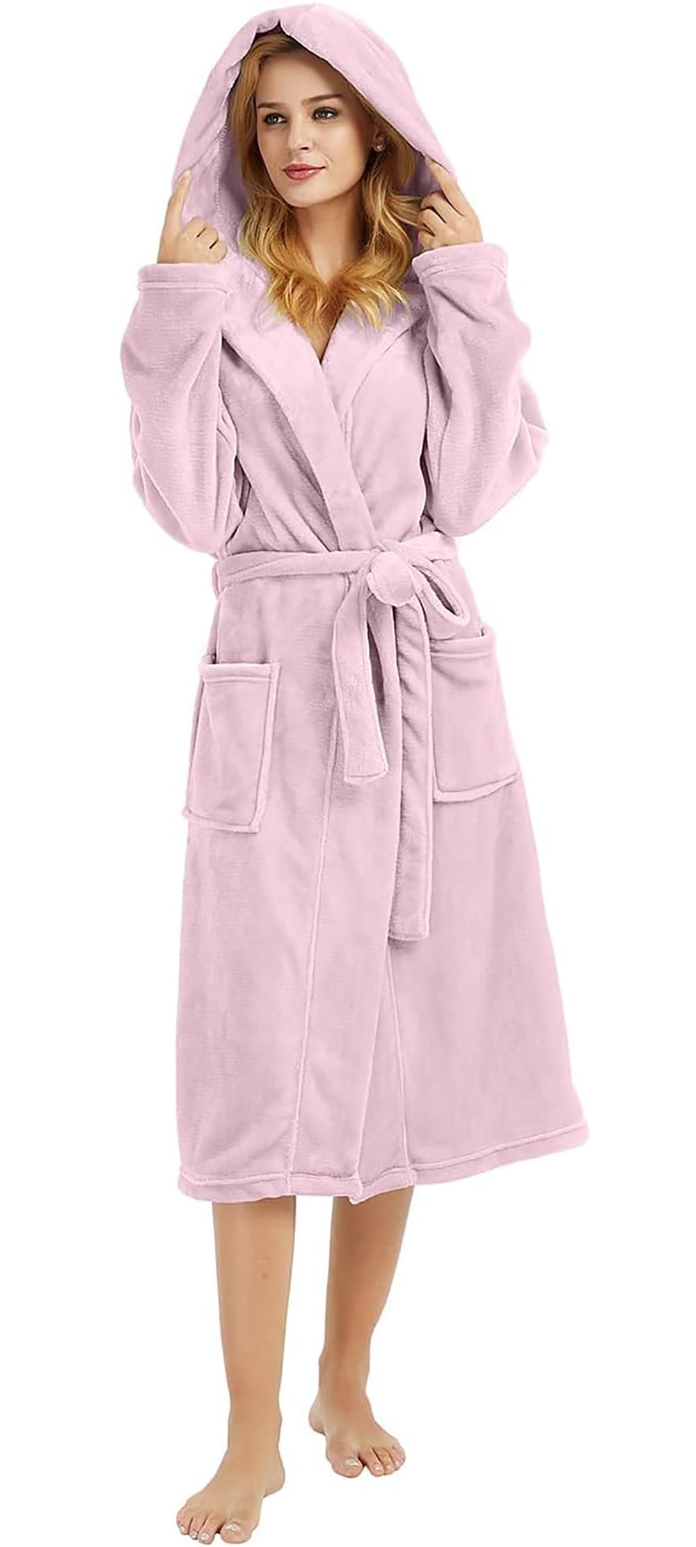 HEARTNICE Womens Hooded Fleece Robe, Plush Bathrobe Soft Warm Long