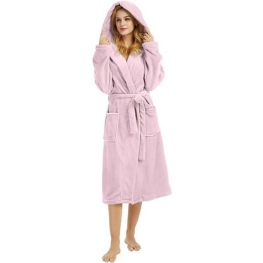 HEARTNICE Womens Hooded Fleece Robe, Plush Bathrobe Soft Warm Long Robes,(Pink,2XL-3XL)