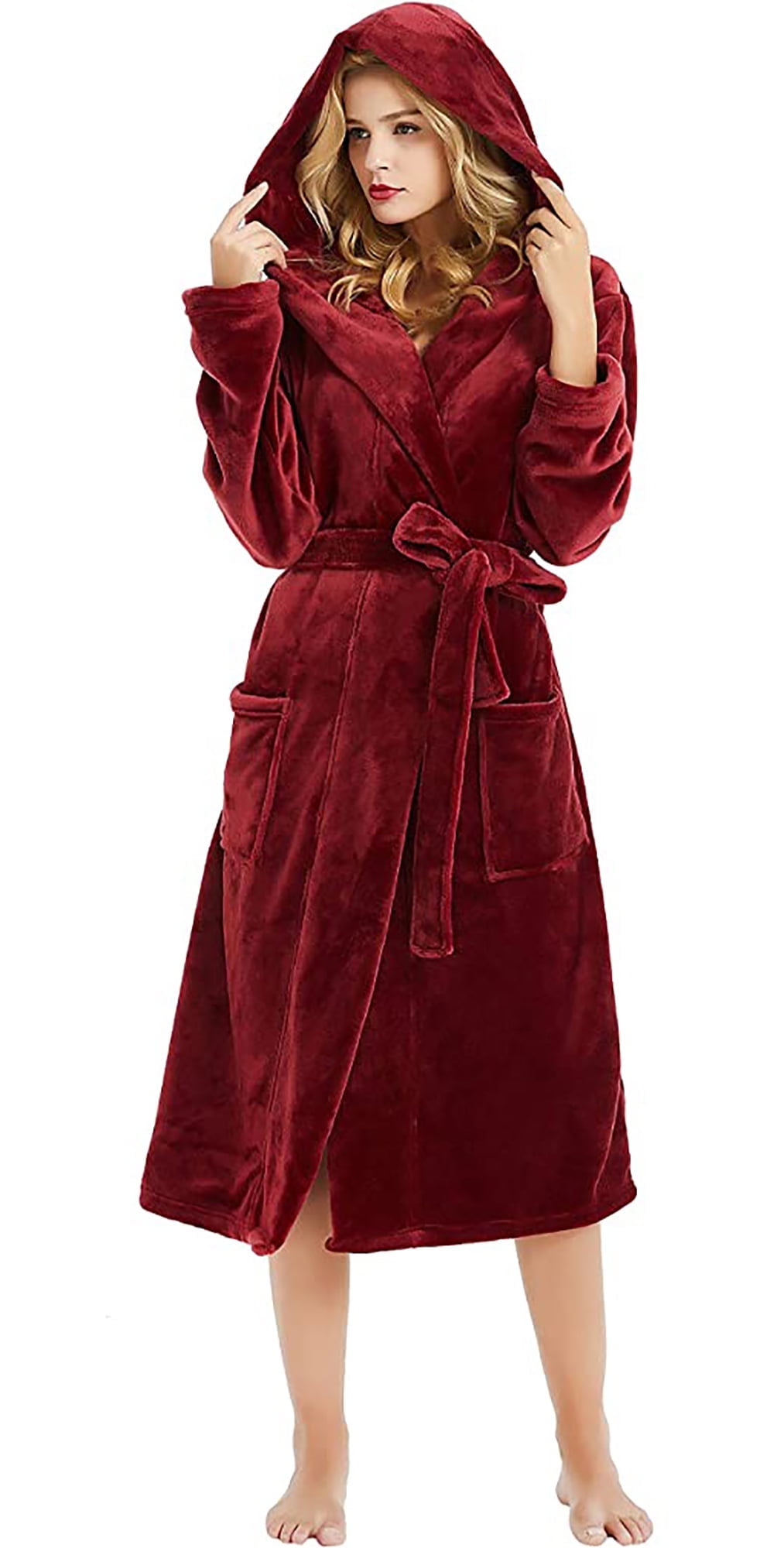 HEARTNICE Womens Hooded Fleece Robe, Plush Bathrobe Soft Warm Long