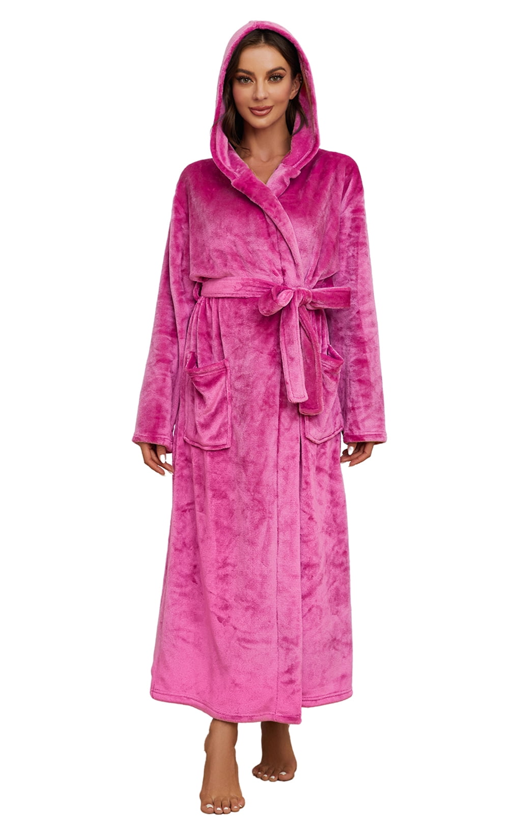 HEARTNICE Womens Hooded Long Robe, Soft Warm Fleece Full Length Plush ...