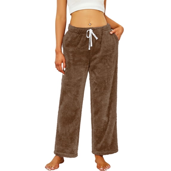 HEARTNICE Women's Pajamas Pants, with Pockets Pj Bottoms Lounge Soft Fluffy Sleepwear,(Brown,S)