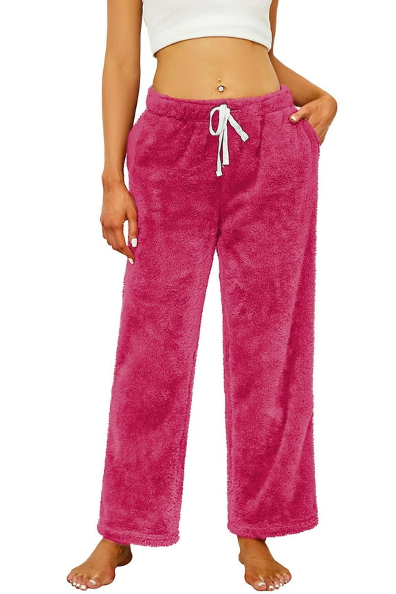 Women's Pajamas Pants, with Pockets Pj Bottoms Lounge Soft Fluffy Sleepwear,(Rose Pink,2XL)