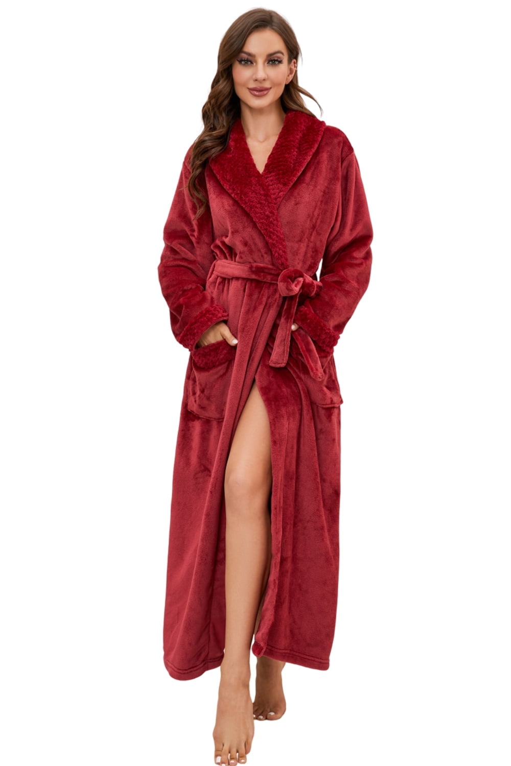 Maroon Robe Big HEARTNICE Womens Long Fleece Robe Soft Plush Robes for Women Warm ...