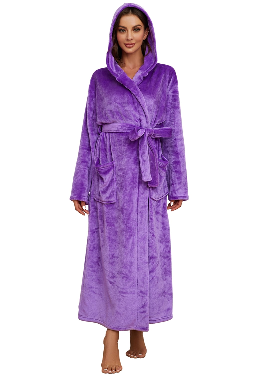 HEARTNICE Womens Hooded Fleece Robe, Thick Warm Plush Bathrobe for