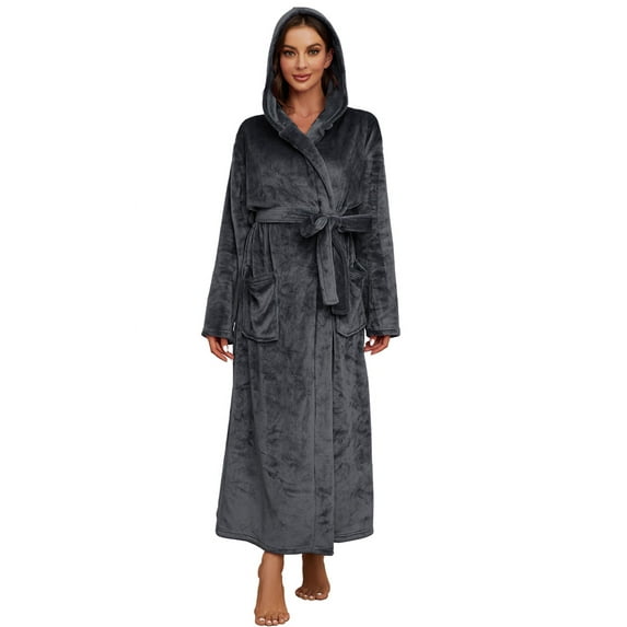 HEARTNICE Womens Long Hooded Robe, Soft Warm Fleece Bathrobes Full Length Plush House Coat