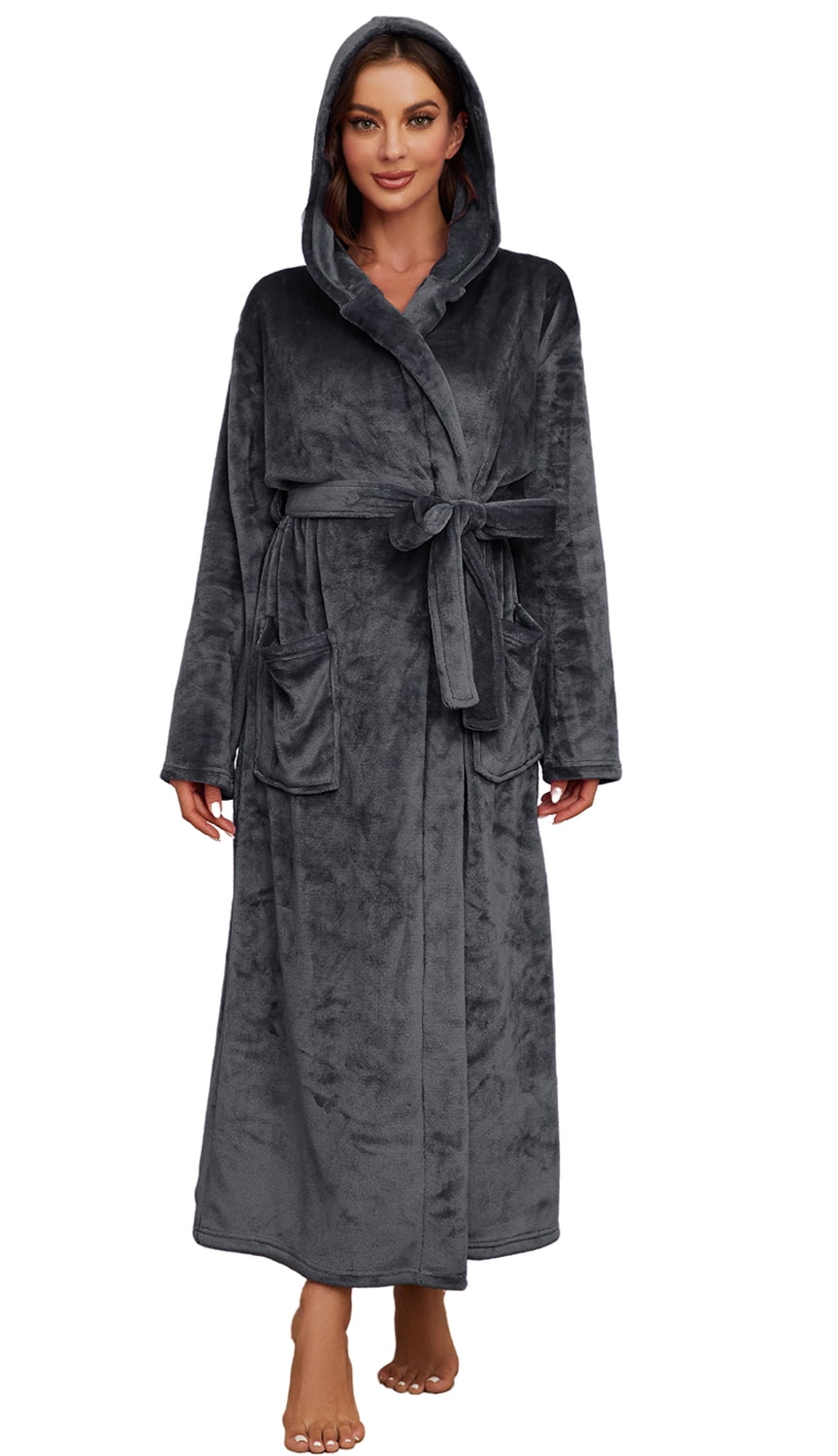 HEARTNICE Womens Long Hooded Robe, Soft Warm Fleece Bathrobes Full