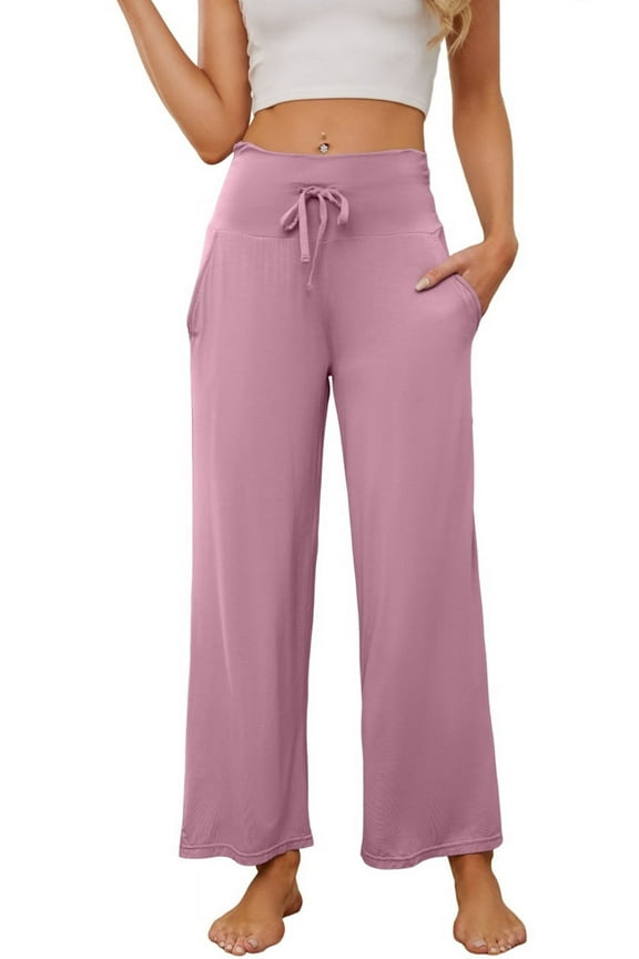 Womens Pajama Pants, Soft Lounge Pants Lightweight High Waisted Drawstring Sleepwear,(Dusty Pink,M)