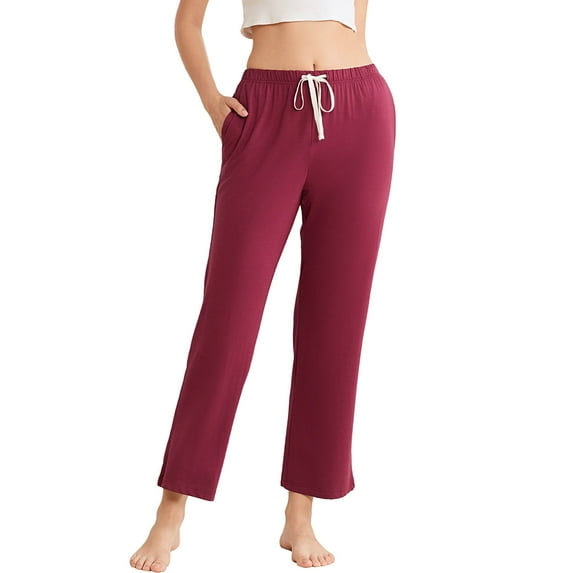 HEARTNICE Womens Pajama Pants, Soft Lounge Sleep Pants with Pockets Long Modal Pj Bottoms (BURGUNDY, S)