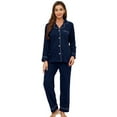 thumbnail image 1 of HEARTNICE Womens Pajama Sets, Flannel Knit Soft Button Down Loungewear Long Sleeve Pjs Sets,(Navy,L), 1 of 5