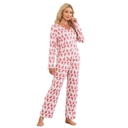 HEARTNICE Womens Pajama Sets Y2K Print, Long Sleeve Button-Down Pajamas Set for Women Soft Knit LoungewearROSE PINK MONKEY PRINT, M