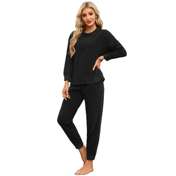 HEARTNICE Womens Pajamas Set, Fleece Lightweight Outfit Soft Lounge Pjs Cozy Sleepwear,(Black,2XL)