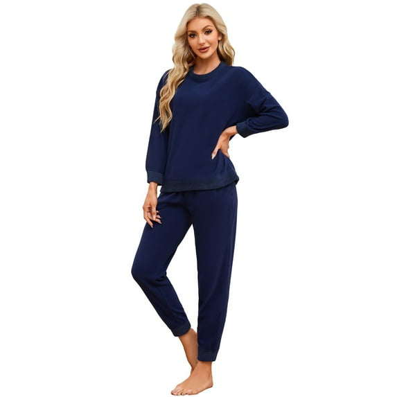 HEARTNICE Womens Pajamas Set, Fleece Lightweight Outfit Soft Lounge Pjs Cozy Sleepwear,(Navy,M)