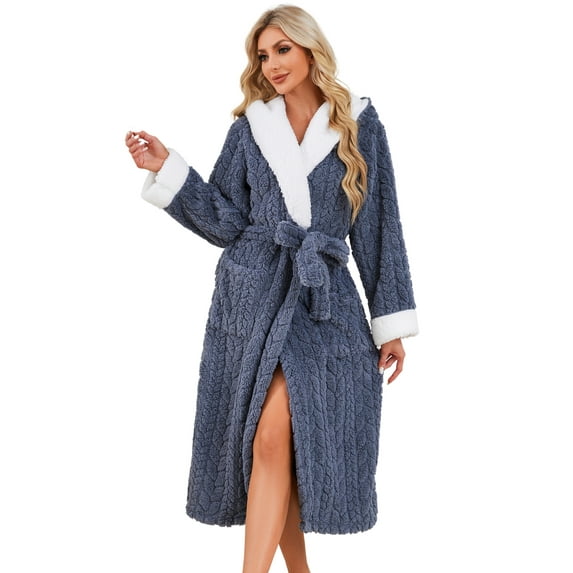 HEARTNICE Womens Plush Hooded Robe, Soft Fluffy Fleece Long Warm Bathrobes,(Dark Grey,S-M)