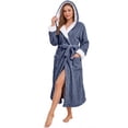 thumbnail image 1 of HEARTNICE Womens Plush Hooded Robe, Soft Fluffy Fleece Long Warm Bathrobes,(Dark Grey,S-M), 1 of 6