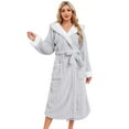 thumbnail image 1 of HEARTNICE Womens Plush Hooded Robe, Soft Fluffy Fleece Long Warm Bathrobes,(Light GreyS-M), 1 of 4