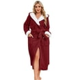 thumbnail image 1 of HEARTNICE Womens Plush Hooded Robe, Soft Fluffy Fleece Long Warm Bathrobes,(Red,S-M), 1 of 5