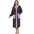 thumbnail image 1 of HEARTNICE Womens Plush Robe, Lightweight Fluffy Bathrobe Button Warm Loungewear,(Dark Grey+Light Grey,2XL-3XL), 1 of 2