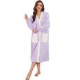 thumbnail image 1 of HEARTNICE Womens Plush Robe, Lightweight Fluffy Bathrobe Button Warm Loungewear,(Lavender+White,L-XL), 1 of 5