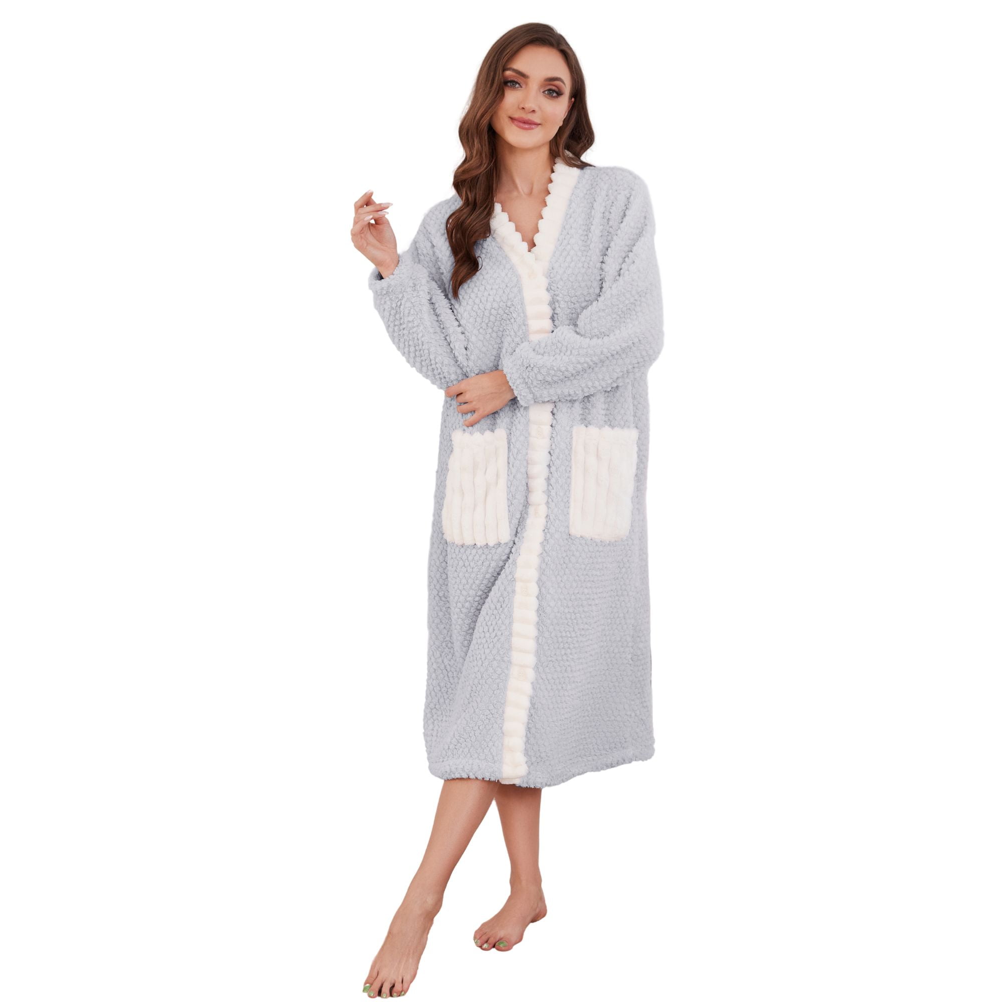 Fluffy Buttoned Robe HEARTNICE Womens Plush Robe, Lightweight Fluffy Bathrobe Button Warm ...