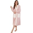 thumbnail image 1 of HEARTNICE Womens Plush Robe, Lightweight Fluffy Bathrobe Button Warm Loungewear,(Light Pink+White,S-M), 1 of 2