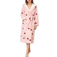 thumbnail image 1 of HEARTNICE Womens Plush Robes with Hood, Soft Cute Warm Fleece Bathrobe for Women Long Embroidered Ladies Loungewear(Strawberry-Pink, S/M), 1 of 1