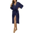 thumbnail image 1 of HEARTNICE Womens Robe, Lightweight 3/4 Sleeve Knit Spa Bathrobe Soft Kimono Long Loungewear,(Navy,L), 1 of 6