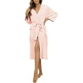 thumbnail image 1 of HEARTNICE Womens Robe, Lightweight 3/4 Sleeve Knit Spa Bathrobe Soft Kimono Long Loungewear,(Pink 2XL), 1 of 6