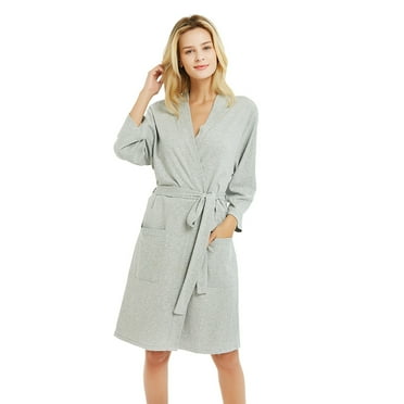 HEARTNICE Womens Robes, 100% Cotton Soft Lightweight Knit Short Bathrobe,(Grey Mel,M)