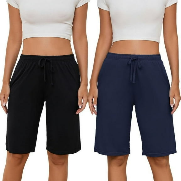 HEARTNICE Womens Soft Pajama Shorts Lounge Bermuda Shorts Casual Knee-Length Sleep Shorts(Black Navy, Large)