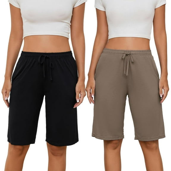 HEARTNICE Womens Soft Pajama Shorts Lounge Bermuda Shorts Casual Knee-Length Sleep Shorts(Black brown, Small)