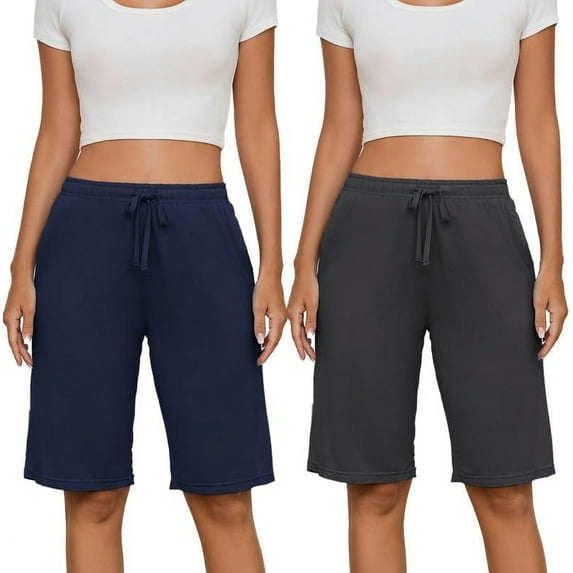 HEARTNICE Womens Soft Pajama Shorts Lounge Bermuda Shorts Casual Knee-Length Sleep Shorts 2 PACK (Navy+Dark Grey, X-Large)