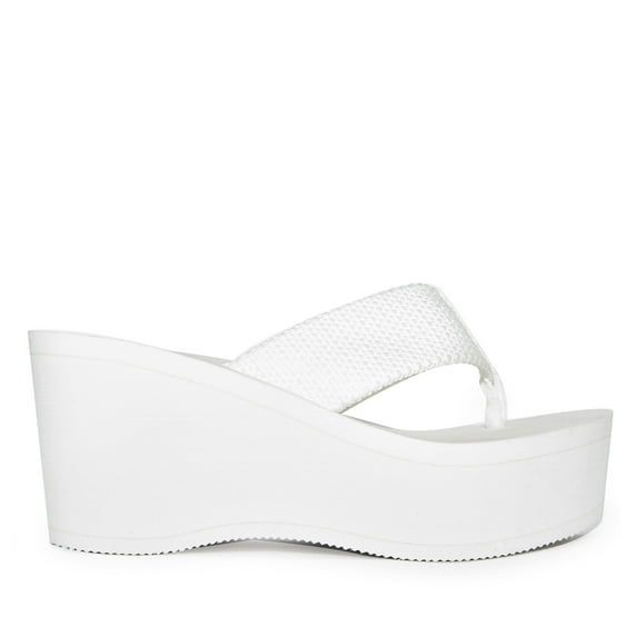 HEAT-01 Platform Wedge Flip Flop Sandals (White, 9)