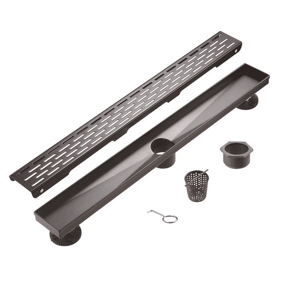 HEATGENE 24 Inches Linear Shower Drain Venetian Bronze - Rectangular Bathroom Shower Floor Drain - Adjustable Leveling Feet - Removable Decorative Cover - cUPC Certified