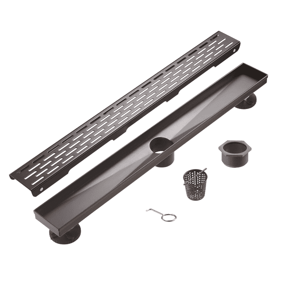 HEATGENE 24 Inches Linear Shower Drain Venetian Bronze - Rectangular Bathroom Shower Floor Drain - Adjustable Leveling Feet - Removable Decorative Cover - cUPC Certified