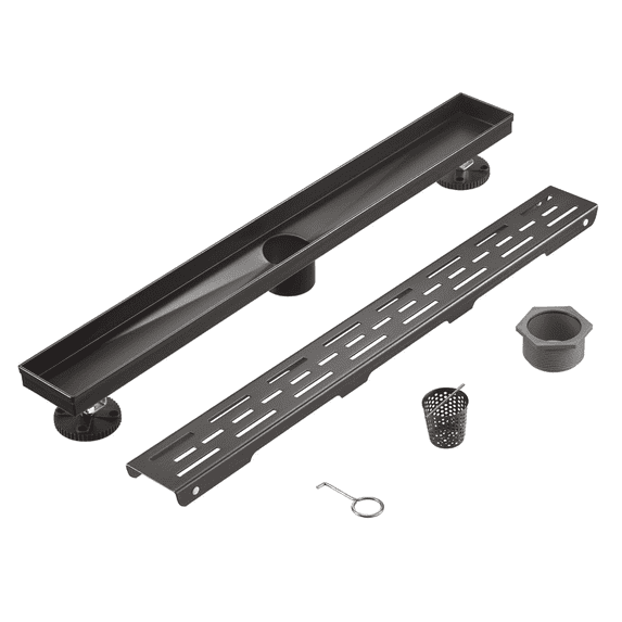 HEATGENE 28-Inch Linear Shower Drain in Venetian Bronze - Stainless Steel Rectangular Shower Floor Drain - Removable Decorative Cover - Adjustable Leveling Feet - CUPC Certified